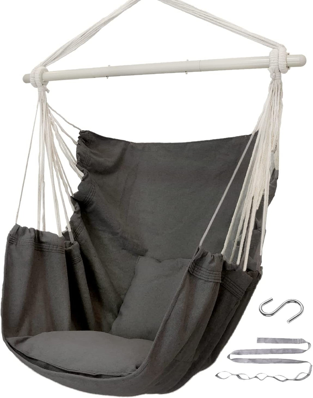 ADVOKAIR Hammock Chair Hanging Chair Swing Large with Anti-Slip Steel Spread Bar-Max 500lbs-2 Cushions