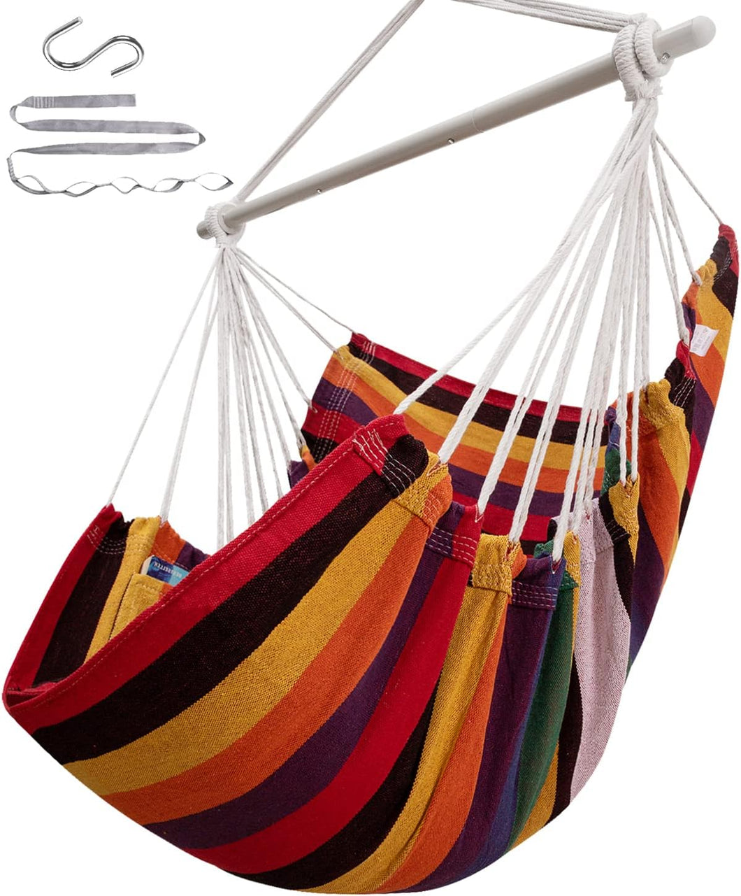 ADVOKAIR Hanging Chair Hammock Chair Swing (500 lbs Max) - Comfortable Hanging Rope Swing for Bedroom, Outdoor Patio, Porch, Deck - Indoor and Outdoor - Sturdy Steel Bar with Anti-Slip Safety Rings