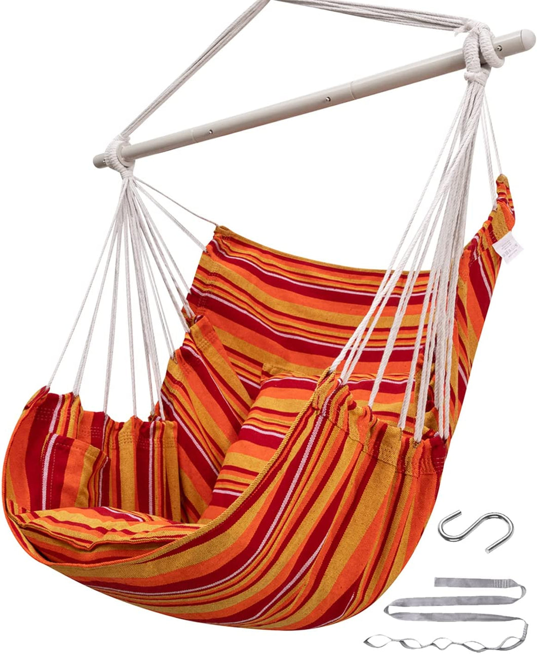 ADVOKAIR Hammock Chair Hanging Chair Swing Large with Anti-Slip Steel Spread Bar-Max 500lbs-2 Cushions