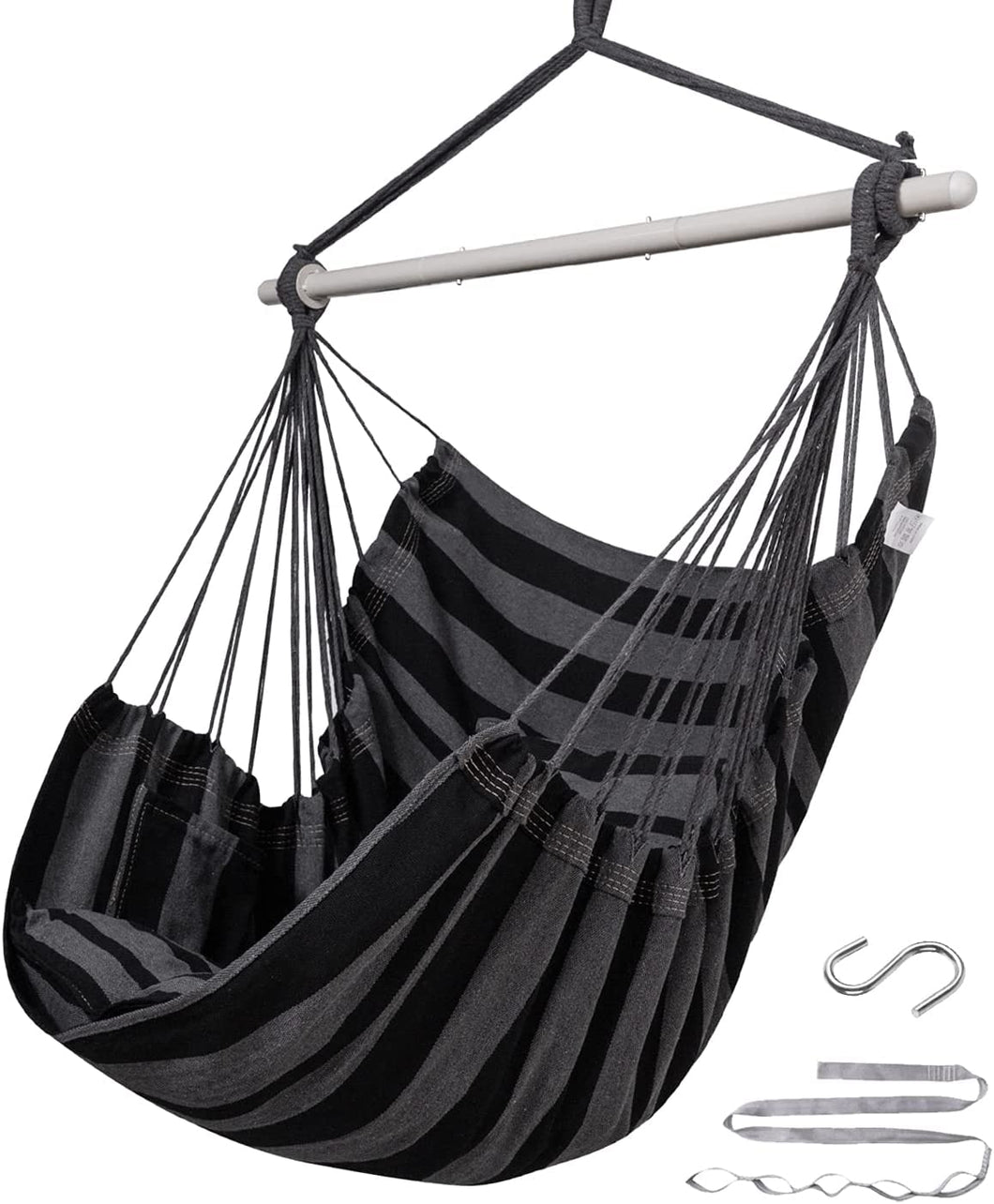 ADVOKAIR Hammock Chair Hanging Chair Swing Large with Anti-Slip Steel Spread Bar-Max 500lbs-2 Cushions