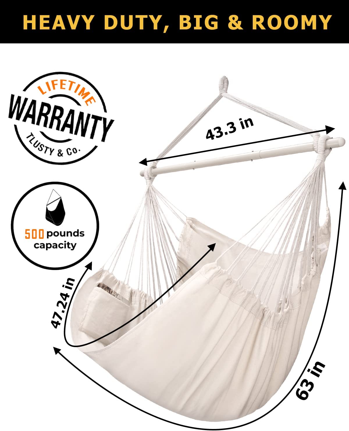 ADVOKAIR Hammock Chair Swing XXL Large Hanging Hammock Chair Max