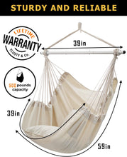 Load image into Gallery viewer, ADVOKAIR Hammock Chair Hanging Chair Swing Large with Anti-Slip Steel Spread Bar-Max 500lbs-2 Cushions
