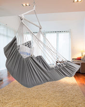 Load image into Gallery viewer, ADVOKAIR Hanging Hammock Chair Large Swing Chair with Foot Rest and Hardware,Max 500lbs,Steel Spread Bar with Anti Slips, 2 Cushions and Side Pocket ,Indoor/Outdoor Use
