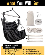 Load image into Gallery viewer, ADVOKAIR Hanging Chair Hammock Chair Swing (500 lbs Max) - Comfortable Hanging Rope Swing for Bedroom, Outdoor Patio, Porch, Deck - Indoor and Outdoor - Sturdy Steel Bar with Anti-Slip Safety Rings
