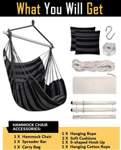 Load image into Gallery viewer, ADVOKAIR Hammock Chair Hanging Chair Swing Large with Anti-Slip Steel Spread Bar-Max 500lbs-2 Cushions
