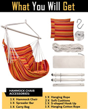 Load image into Gallery viewer, ADVOKAIR Hammock Chair Hanging Chair Swing Large with Anti-Slip Steel Spread Bar-Max 500lbs-2 Cushions
