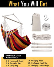 Load image into Gallery viewer, ADVOKAIR Hanging Chair Hammock Chair Swing (500 lbs Max) - Comfortable Hanging Rope Swing for Bedroom, Outdoor Patio, Porch, Deck - Indoor and Outdoor - Sturdy Steel Bar with Anti-Slip Safety Rings
