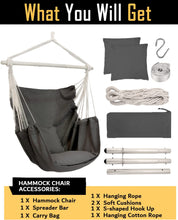 Load image into Gallery viewer, ADVOKAIR Hammock Chair Hanging Chair Swing Large with Anti-Slip Steel Spread Bar-Max 500lbs-2 Cushions
