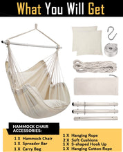 Load image into Gallery viewer, ADVOKAIR Hammock Chair Hanging Chair Swing Large with Anti-Slip Steel Spread Bar-Max 500lbs-2 Cushions
