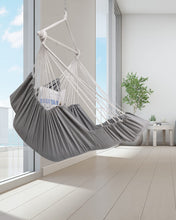 Load image into Gallery viewer, ADVOKAIR Hanging Hammock Chair Large Swing Chair with Foot Rest and Hardware,Max 500lbs,Steel Spread Bar with Anti Slips, 2 Cushions and Side Pocket ,Indoor/Outdoor Use
