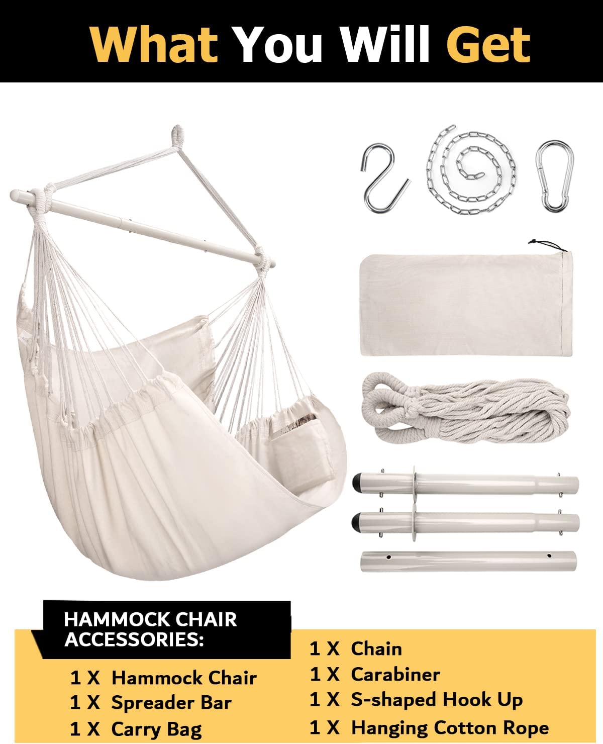 ADVOKAIR Hanging Hammock Chair Large Swing Chair with Foot Rest and Ha